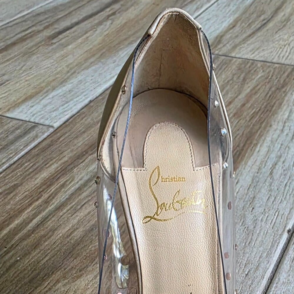 Christian Louboutin Degrastrass Nude & PVC Embellished Crystal Shoe Eur.37 - Picture 5 of 16